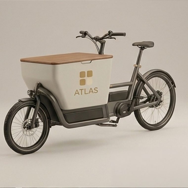 Atlas electric cargo bike, studio render