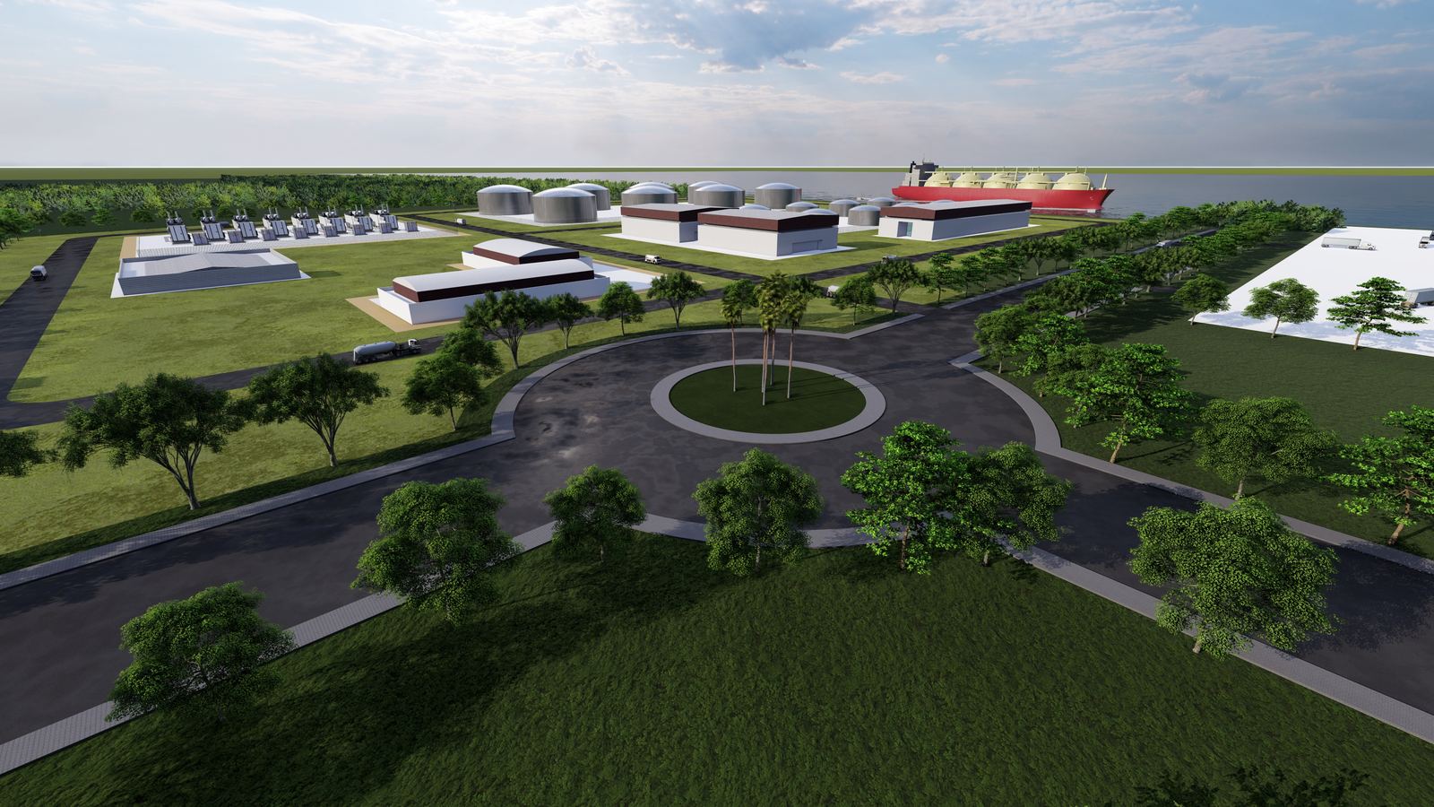 Design render of the waterfront LNG terminal and gas-to-power plant
